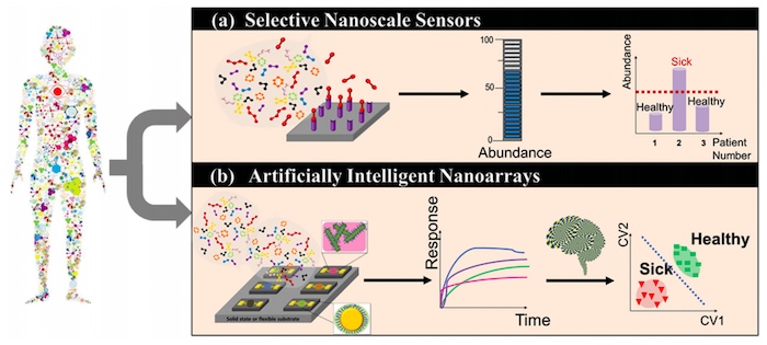 纳米材料的传感器示意图检测VOCs识别疾病
